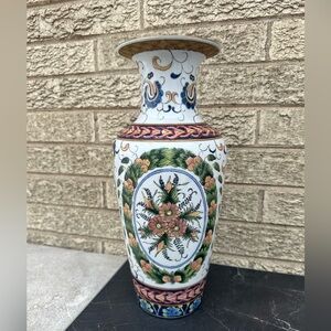Oriental Accent 13.5" Collectible Contemporary White & Floral Decor Ceramic Vase